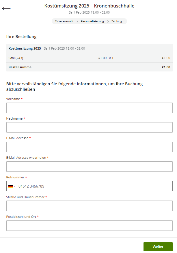 Formular zur Zahlung
